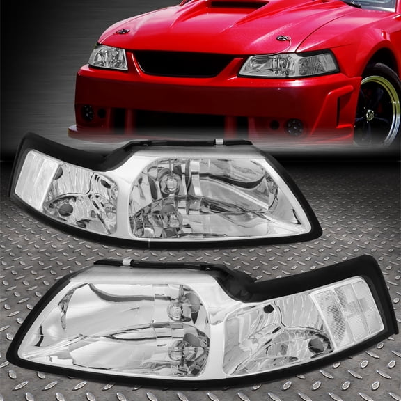 NUVISION for 99-04 Ford Mustang OE Style Headlights Chrome Housing Clear Corner