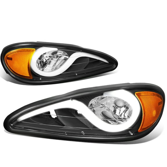 NUVISION for 99-05 Pontiac Grand AM LED DRL Headlights Black Housing Amber Corner
