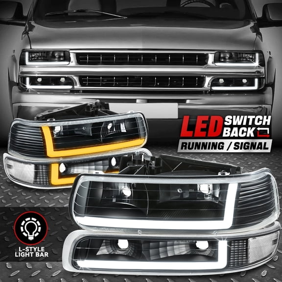 Nuvision for 99-06 Silverado Suburban Switchback Dual L-LED DRL Headlights Black/Clear