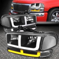 Nuvision for 99-07 Sierra Yukon Switchback F-LED DRL Turn Signal Headlights Black/Clear