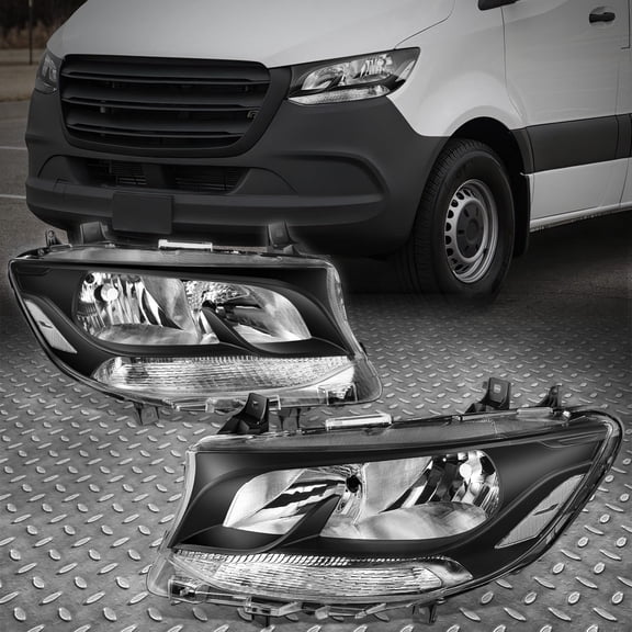 NUVISION for Mercedes Sprinter W907 Pair Black Clear Halogen Headlight Lamp Complete Set