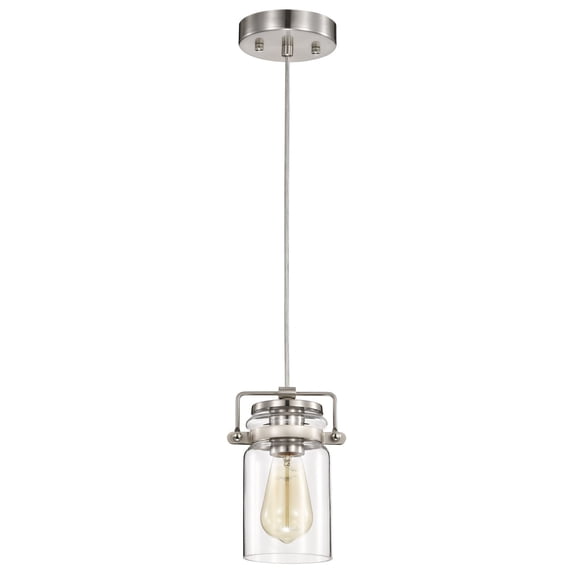 Nuvo Lighting Antebellum 1-Light Mini Pendant Fixture Brushed Nickel Finish with Clear Glass
