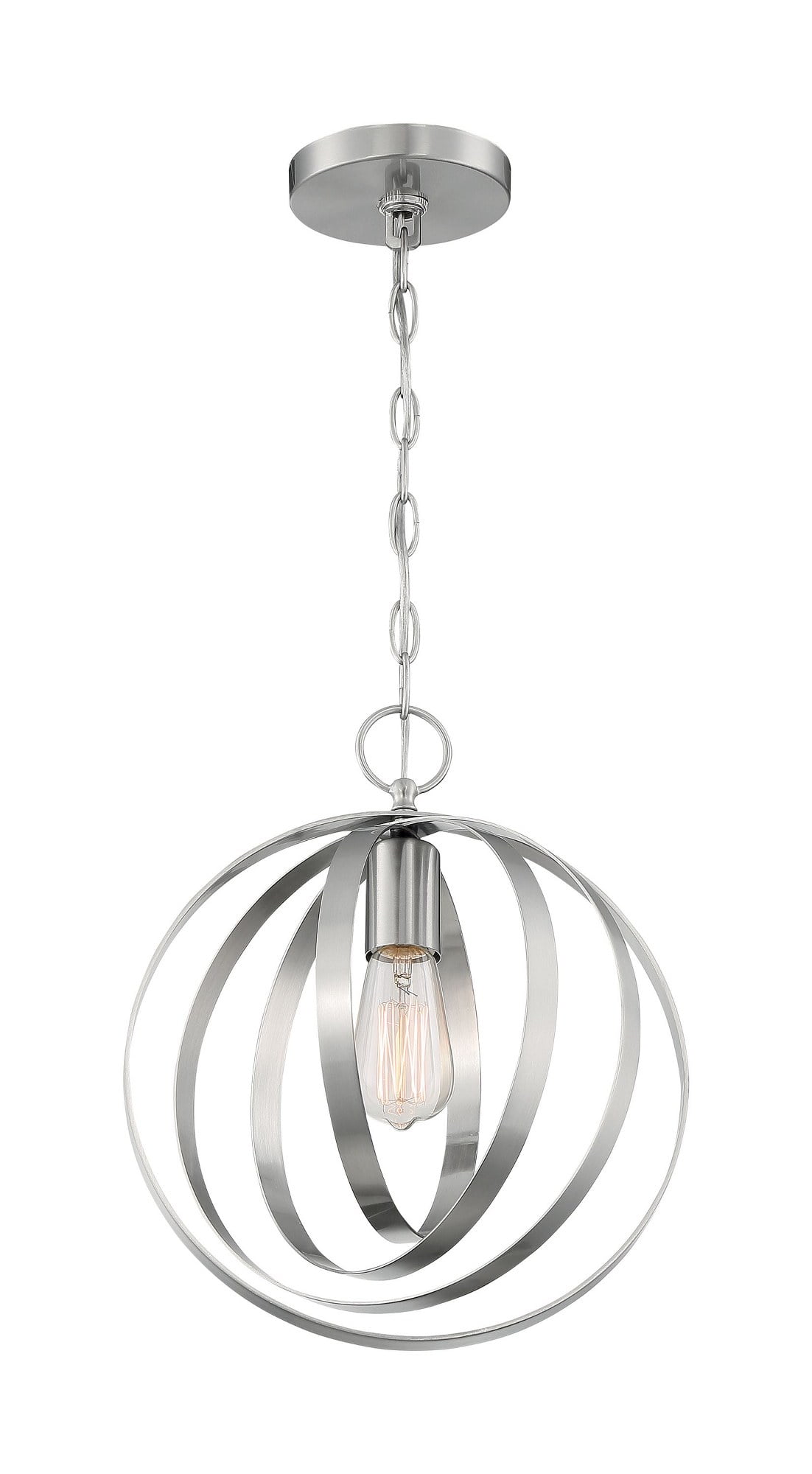 Pendleton Brushed Nickel 12" Globe Pendant with Concentric Bands