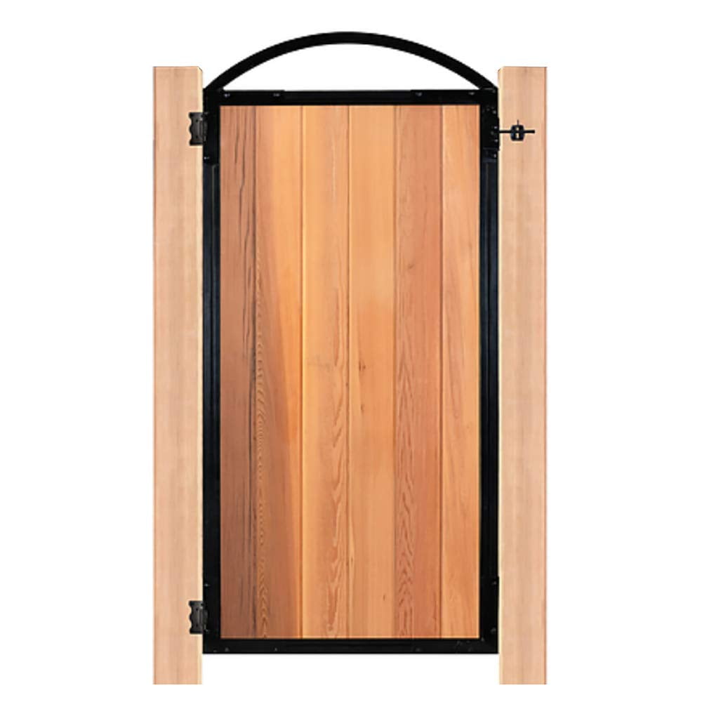 Glossy Black Metal and Wood Arched Garden Gate Frame