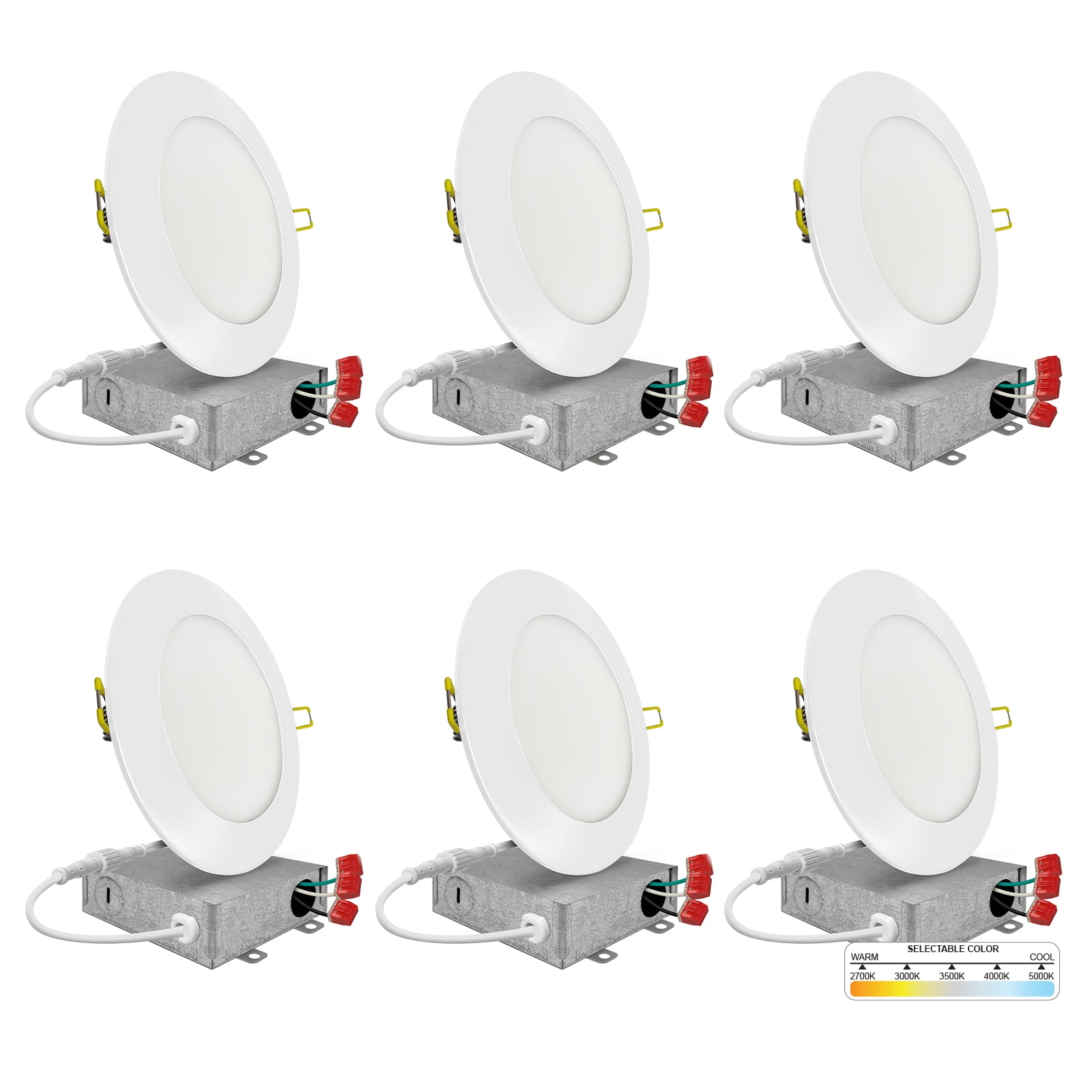 White Aluminum 4'' LED Recessed Lighting Kit, 6-Pack