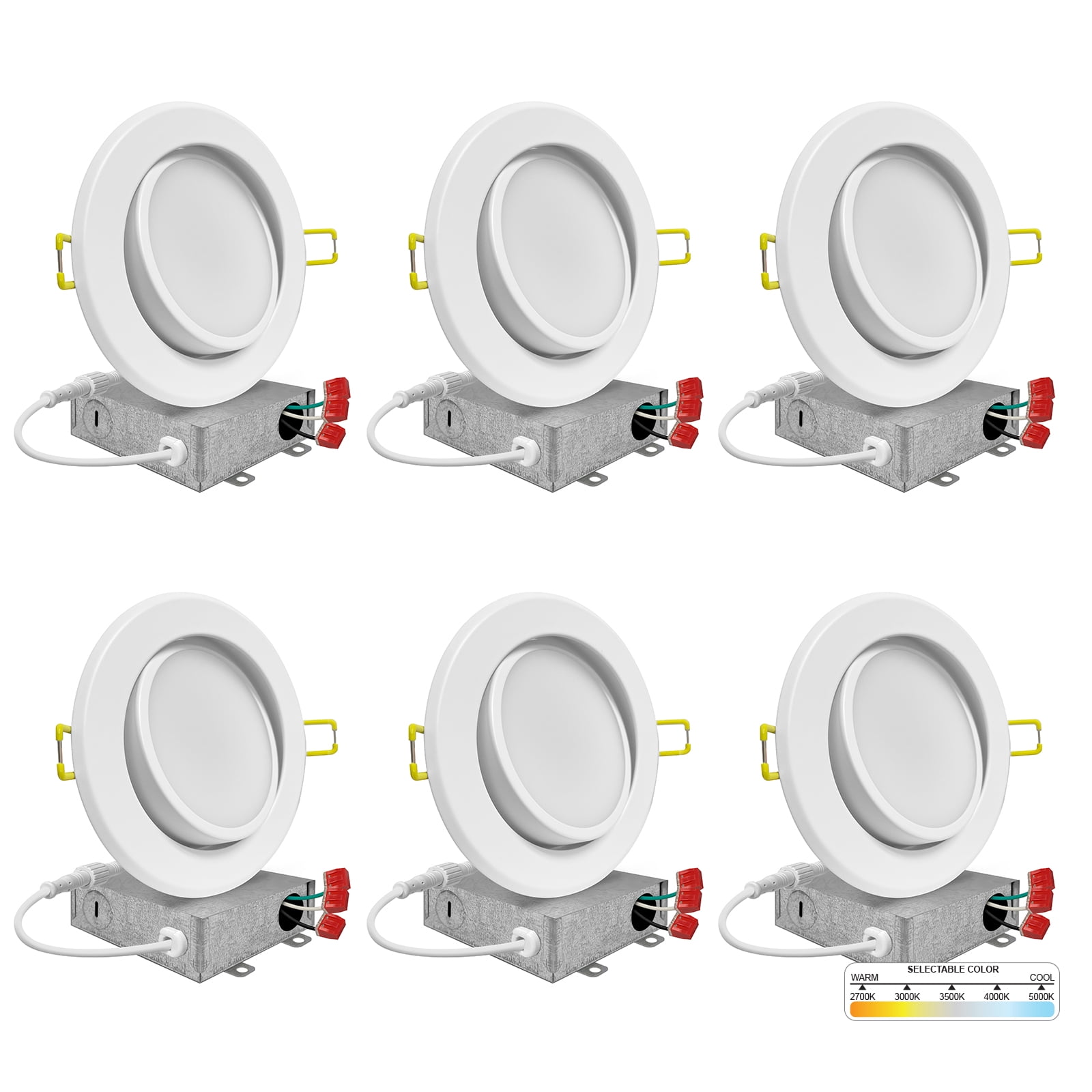 6-Pack White Adjustable 6'' LED Recessed Lighting Kit with Aluminum Trim