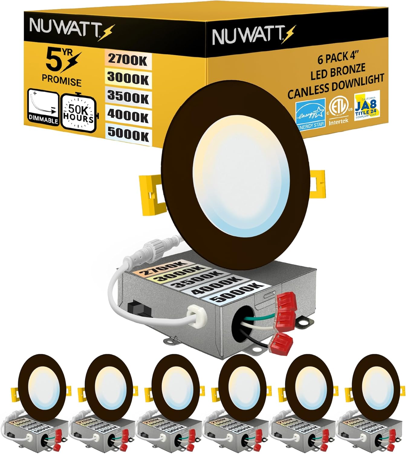 NUWATT 6 Pack, 4 Inch Ultra-Thin Recessed LED Lights Brushed Nickel ...