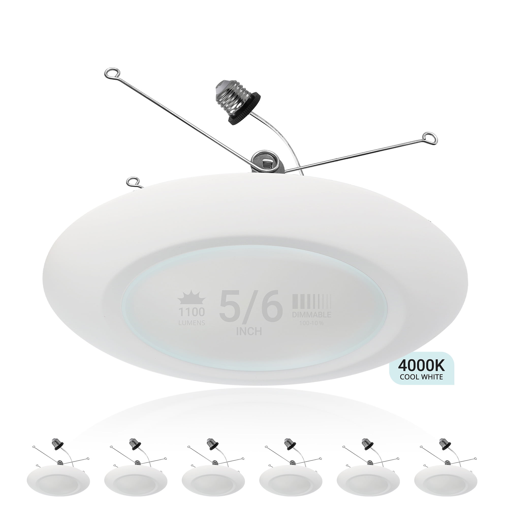 NUWATT 5/6 Slim LED Flush Mount Disk Downlight 6 Pack, 15W Dimmable LED Ceiling Light, Retrofit Recessed Trim & 30/40 J Box (4000K Neutral White)