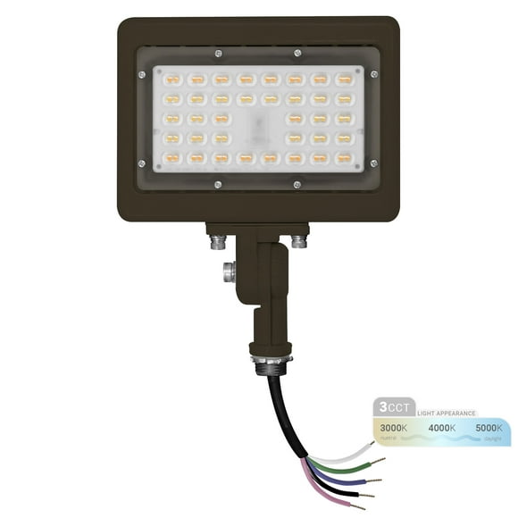 NUWATT 30W LED Flood Light, 3CCT 3000K/4000K/5000K Selectable, IP65 Waterproof Lighting, Adjustable Knuckle Mount, 4200LM, 0-10V Dimmable, 120-277V, Outdoor Security Floodlight for Yard, Bronze, UL