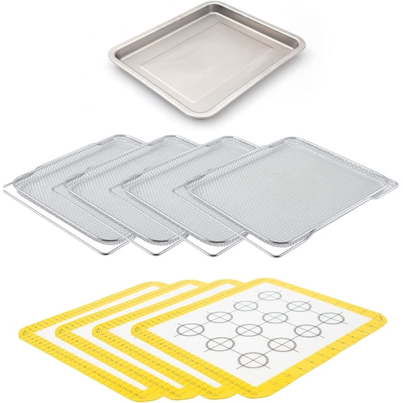 NUWAVE Genuine 9-Piece Ultimate Baking Kit, 1.3 Deep SS Roasting Tray, 4 SS Racks, 4 - 11.5x13 Silicone Baking Mats, Compatible w/ All Bravo XL Air Fryer Oven Models 20801,20802, 20811, 20850