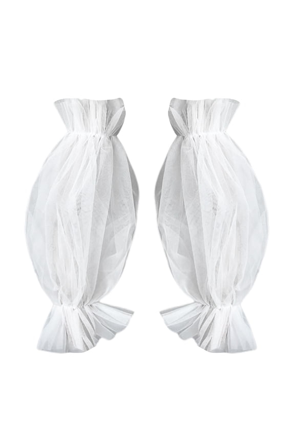 1 Pair Bride Mesh Arm Sleeves Thin See-through Gloves Long Pleated Ruffle Sleeves Bridal Dress Accessories for Weddings Events,White
