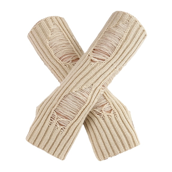 NUZYZ 1 Pair Fall Winter Gloves Ripped Fingerless Knitted High Elasticity Non-slip Arm Warmers Pure Color Arm Sleeves Keep Warm Windproof Cycling Arm Covers,Beige