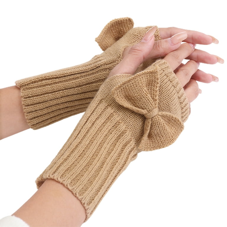 Thickened Velvet Lined Knit Gloves Short Solid Color Plush Cuff Fingerless  Gloves With Thumb Hole Autumn Winter Elastic Coldproof Writing Gloves - Temu