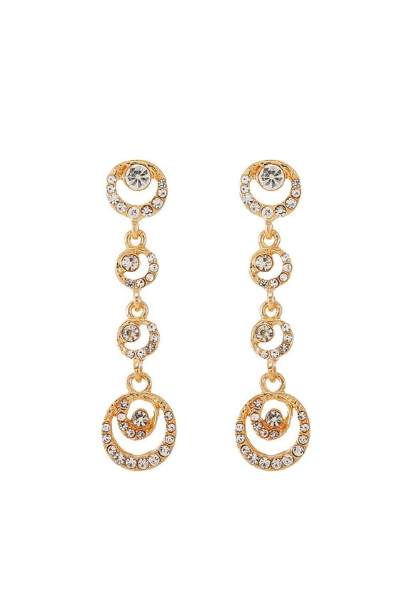 1 Pair Stud Earrings Circle Dangle Rhinestone Women Long Drop Ear Studs Jewelry for Wedding