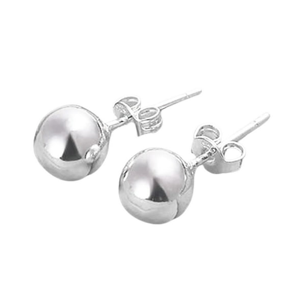 NUZYZ 1 Pair Women Silver Color Stainless Steel Round Ball Ear Studs Earrings Jewelry for Party