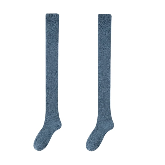 NUZYZ 1 Pair Women Winter Socks Tihick Plush Over Knee Socks Anti-slip Coral Fleece Solid Color Warm Thickened Stockings Warmth Socks for Various Occasions,Blue