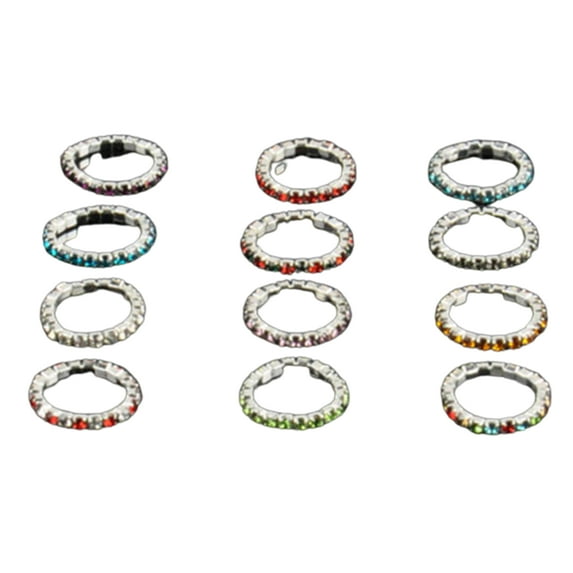 NUZYZ 12 Pcs/Pack Elastic Rhinestone Decor Toe Rings Mixed Color Feet Jewelry Charms