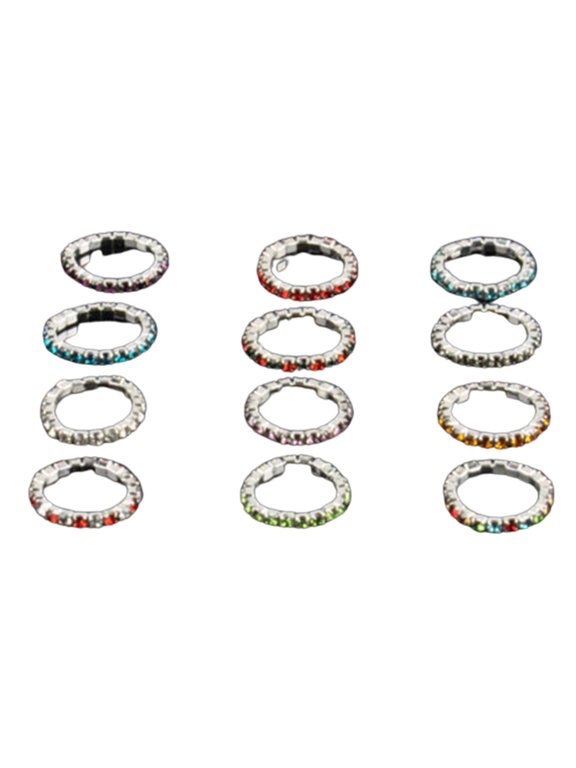12 Pcs/Pack Elastic Rhinestone Decor Toe Rings Mixed Color Feet Jewelry Charms