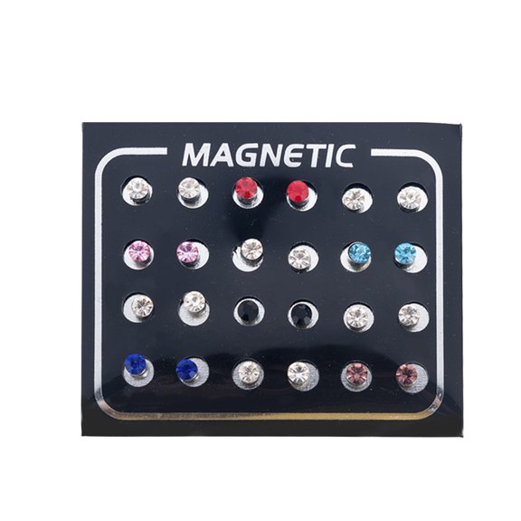 NUZYZ 12Pairs/Set Unisex Rhinestone Inlaid Magnetic Stud Earrings Non Piercing Jewelry