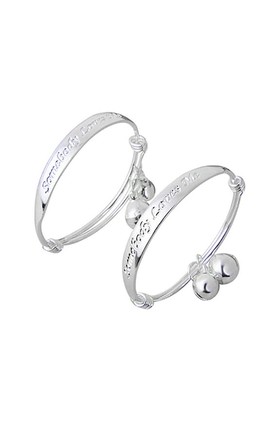 2Pcs Charm Bracelet Double Bells Jewelry Gifts Silver Plated Infant English Letter Bangle Bracelet for Baby