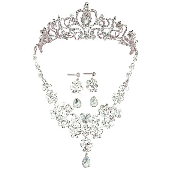 NUZYZ 3Pcs/Set Rhinestone Butterfly Necklace Crown Earring Bridal Wedding Jewelry Gift