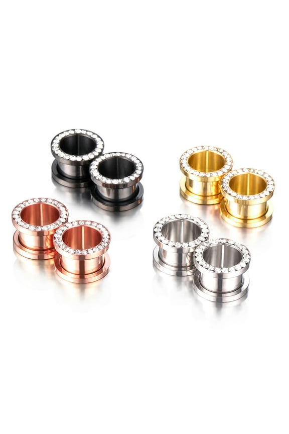 4 Pairs Ear Gauge Tunnel Earring Stainless Steel Hip Hop Punk Rhinestone Men Women Ear Stretcher Expander Plug Piercing Jewelry
