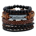 thumbnail image 1 of NUZYZ 4Pcs/Set Men Adjustable Faux Leather Braided Rope Believe Letters Beaded Bracelet, 1 of 7
