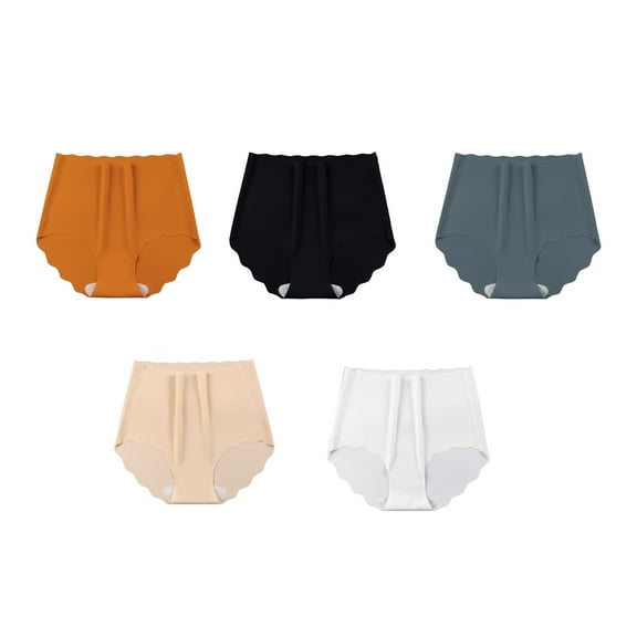 NUZYZ 5 Pcs Women Seamless Underwear High-Waisted No Show Stretchy Ice Silk Briefs Side Invisible Panties