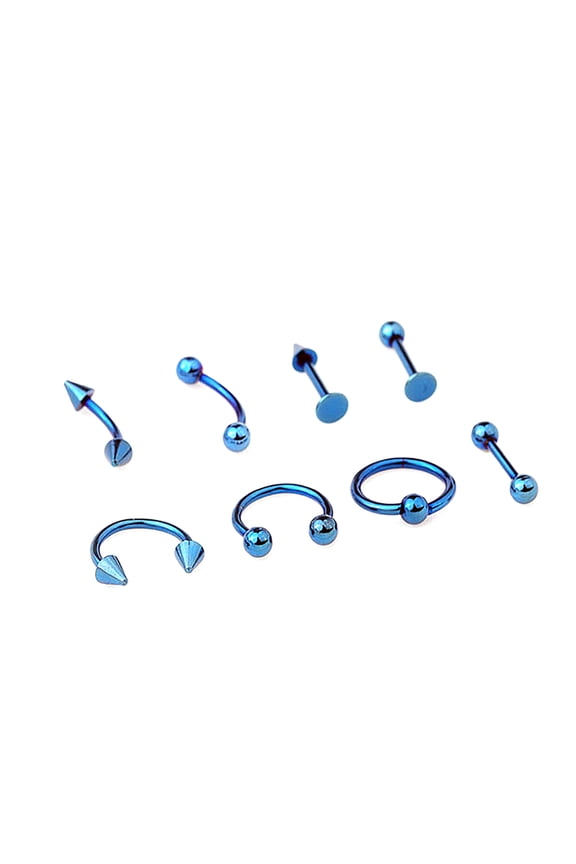 8Pcs Mixed Style Lip Tongue Eyebrow Nose Ring Barbell Body Piercing Jewelry