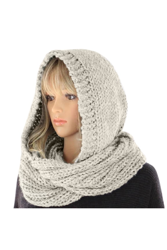 Autumn Winter Women Outdoor Thick Warm Keeping Solid Color Knitted Hooded Scarf