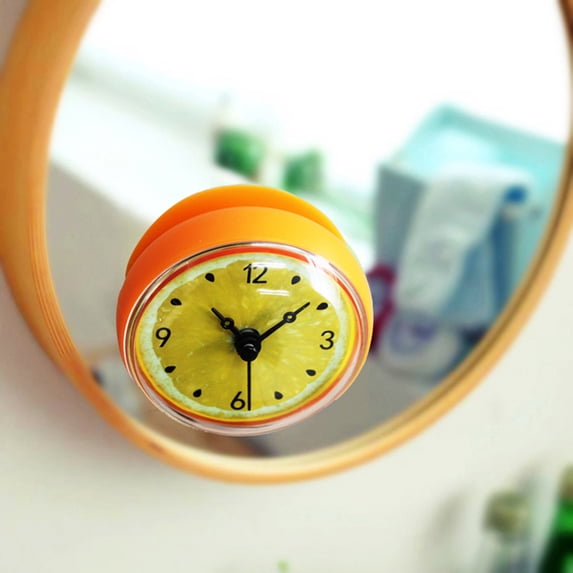 NUZYZ Bathroom Kitchen Waterproof Fruits Lemon Suction Cup Refrigerator Wall Clock