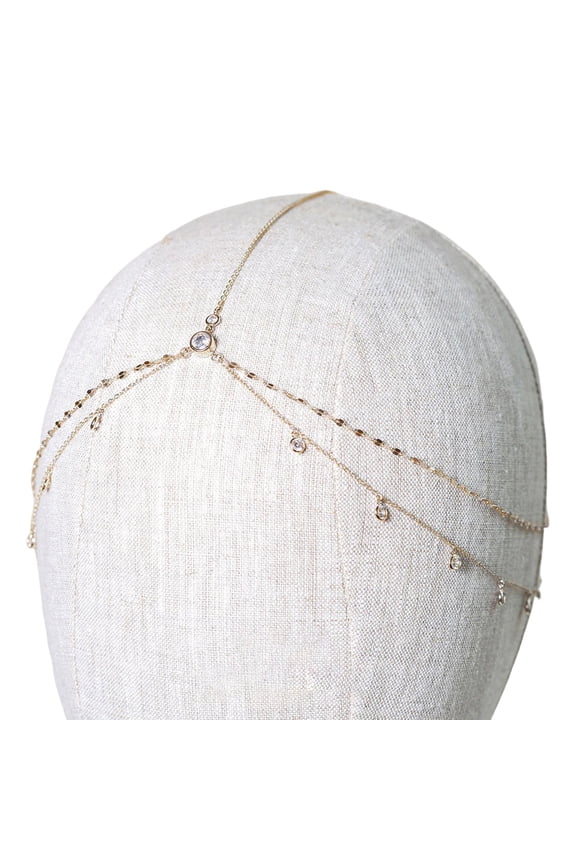 Boho Style Head Chain Rhinestones Pendant Double Layer Elegant Headpiece Bling Bridal Forehead Chain Jewelry Gift Hair Accessory