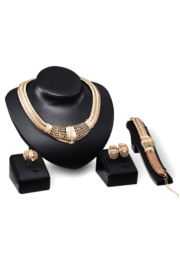 Bridal Jewelry Set Hollow Statement Women Choker Necklace Ring Bracelet Earrings