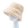 thumbnail image 1 of NUZYZ Chic Women Winter Solid Color Plushy Faux Fur Wide Brim Thick Warm Bucket Cap, 1 of 8
