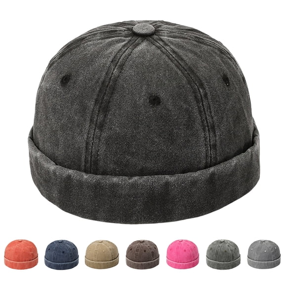 NUZYZ Docker Hat Solid Color Adjustable Breathable Brimless Lightweight Decorative Retro Four Seasons Sailor Hat Daily Hat