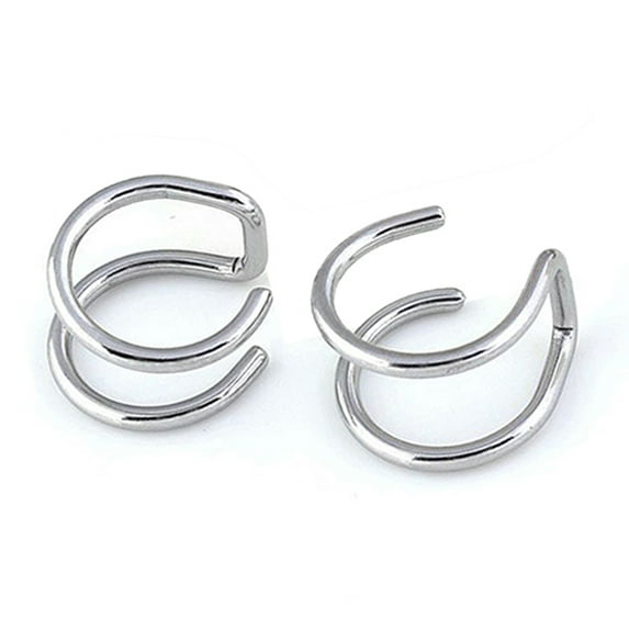 NUZYZ Ear Clip Cuff Cool Non Pierced Stainless Steel 2-row Fake Cartilage Earrings for Bar