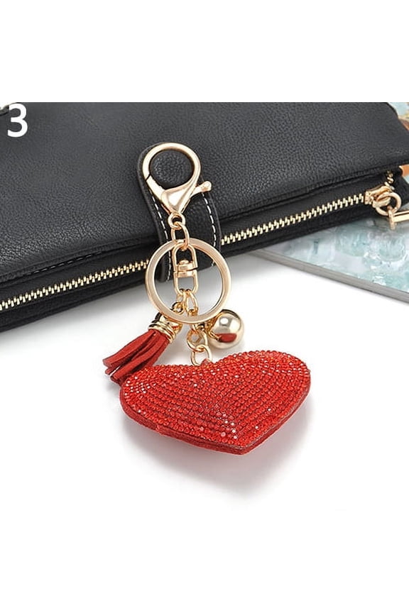 Fashion Rhinestone Heart Shape Pendant Handbag Keychain Bag Keyring Key Chain