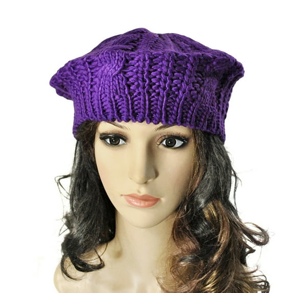 NUZYZ Fashion Women's Lady Beret Braided Baggy Beanie Crochet Hat Ski Knitted Cap Purple