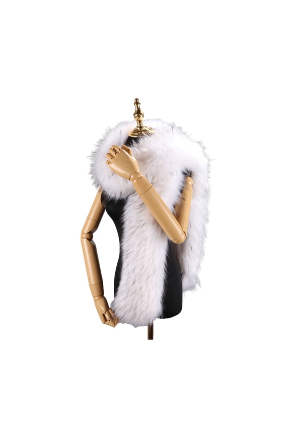 Faux Fur Scarf Solid Color Thickened Warm Fabric Long Scarf Windproof Cold-Resistant Cozy Neckwear Winter Outdoor Wrap,White