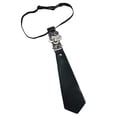 thumbnail image 1 of NUZYZ Faux Leather Necktie with Metal Buckle Faux Pearl Flower Design Japanese Punk Style Adjustable Neck Tie Women Shirt Accessories,Silver & Black, 1 of 8