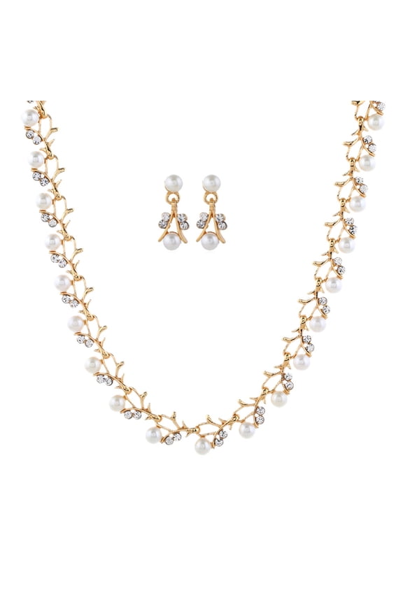 Faux Pearl Rhinestone Necklace Earrings Bracelet Bridal Jewelry Gift