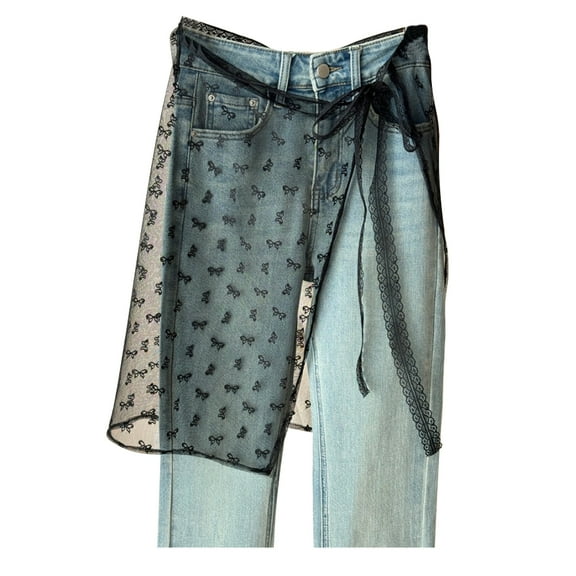 NUZYZ Gauze Scarf Tie Up Thin Skirt Flower Embroidery See-through Lace Daily Commuting Dating Skirt Pants Pairing Stacked Apron Wrap