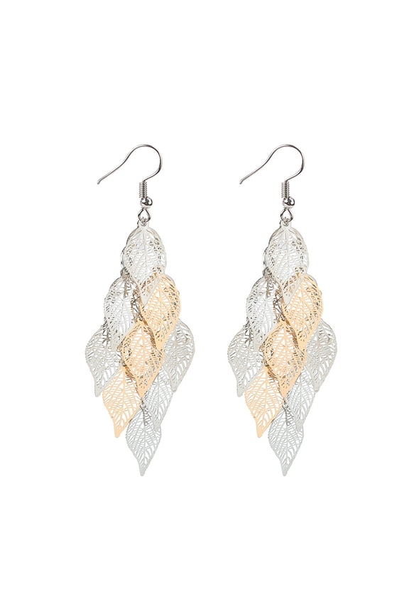 Lady Colorful Multi Layers Hollow Leaf Elegant Hook Earrings Jewelry Decor