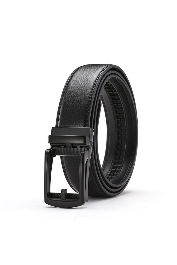 Men Faux Leather Belt Micro Automatic Buckle Ratchet Track Belt Scratch-resistant Belt Fashion Accessories