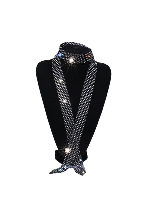 Men Rhinestone Tie Long Adjustable Hollow Out Exquisite Lightweight Dance Stage Show Performance Party Prom Men Necktie ,Black