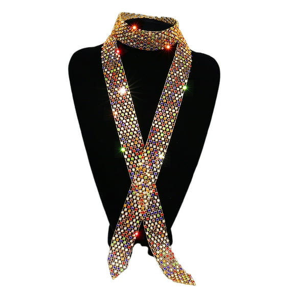 NUZYZ Men Rhinestone Tie Long Adjustable Hollow Out Exquisite Lightweight Dance Stage Show Performance Party Prom Men Necktie ,Golden