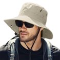 thumbnail image 1 of NUZYZ Men Summer Sun Hat Windproof Strap Wide Brim Anti UV Sun Foldable Portable Gardening Fishing Travel Cap Outdoor Fisherman Hat, 1 of 7