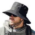 thumbnail image 1 of NUZYZ Men Summer Sun Hat Windproof Strap Wide Brim Anti-UV Sun Protection Foldable Portable Gardening Fishing Travel Cap Outdoor Fisherman Hat, 1 of 8