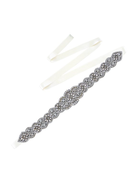 Rhinestone Bridal Sash Waist Belt with Satin Ribbon for Wedding Party Dress