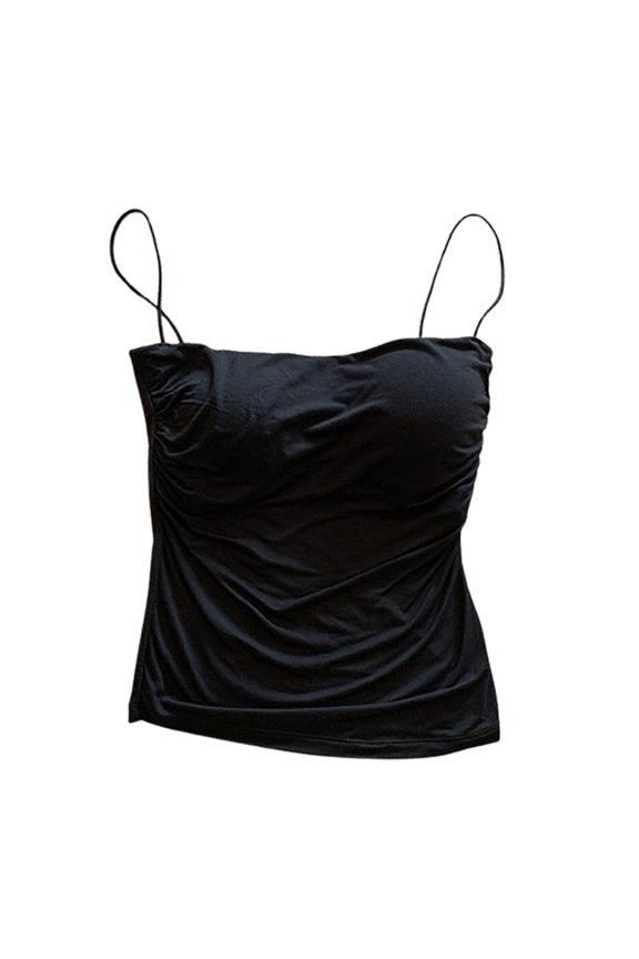 Sling Tops Bandeau Sleeveless Ringless Chest Support Pleated Camisole Solid Color Bottom Tops